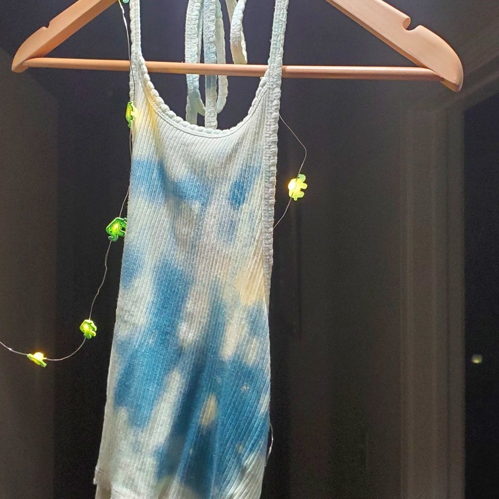 faded lime green sky blue TIEDYE HALTER TOP